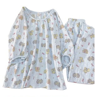 七分袖睡衣女夏季薄款云朵棉纱布纯棉夏天空调房做月子家居服套装