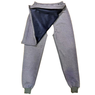 加厚加绒棉保暖裤收口女男士冬季瘫痪老人失禁开裆睡裤防滑束脚口