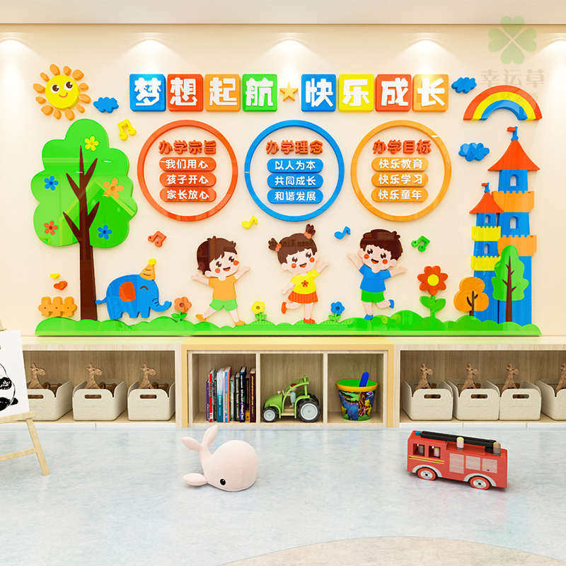 幼儿园墙面墙装饰环创主题文化办学宗旨理念墙贴画托管班布置贴纸