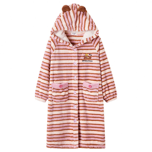 千线艺linefriends联名【轻暖北美绒】女童睡袍冬季珊瑚绒家居袍