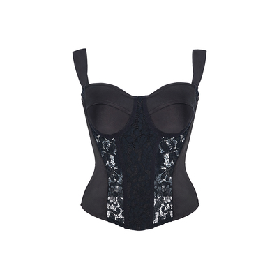 CORSELET 法式性感蕾丝鱼骨胸衣黑色塑型抹胸西装内搭吊带