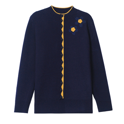 加肥加大码中年妈妈针织打底衫冬加绒加厚立体绣花一体绒羊毛衫女