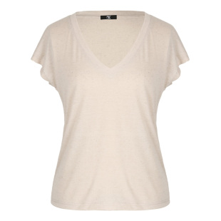 SEEKSIMPLE 亚麻混纺抗皱透气V领连肩小飞袖宽松显瘦短袖t恤上衣