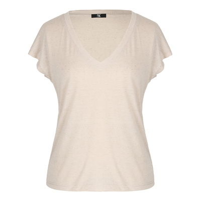 SEEKSIMPLE 亚麻混纺抗皱透气V领连肩小飞袖宽松显瘦短袖t恤上衣