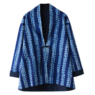 云南古法扎染廓外套双层衣夹衣大理手工扎花蓝染男女同款显瘦禅服