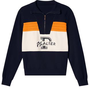 PSALTER诗篇翻领撞色拼接字母绣花毛衣毛针织衫2024春款