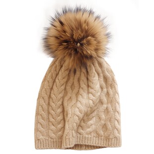 AI家意式老钱休闲运动风针织帽便帽 纯羊绒狐狸毛球奢华皮草冷帽