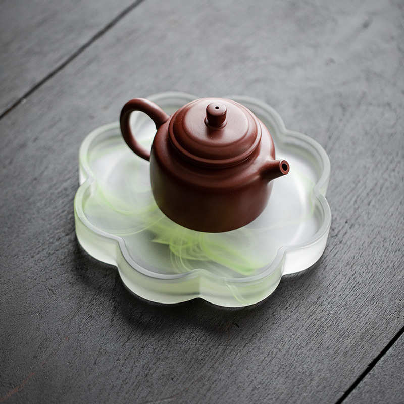 中式粉彩琉璃壶承高档壶垫干泡台小茶盘玻璃茶盘托盘茶承茶点盘子
