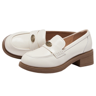 骆驼女鞋2026春季新款英伦风粗跟增高乐福鞋一脚蹬通勤上班单鞋女