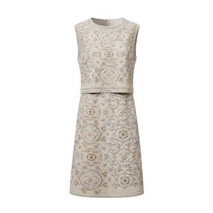 VGRASS维格娜丝高知穿搭冬季新款云纹绣花背心外套连衣裙套装