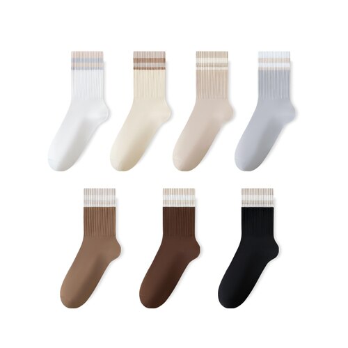 亲相见袜子女款纯棉中筒春秋季配鲨鱼裤的100%棉透气女士高筒长袜
