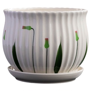 花盆陶瓷家用多肉花盆单个大小号绿萝专用盆托盘一体发财树种植盆