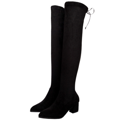 黑色秋冬新款黑色过膝长靴粗跟