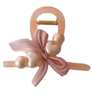 韩版甜美爱心珍珠蝴蝶结抓夹后脑勺碎发半扎马尾鲨鱼夹气质女发饰