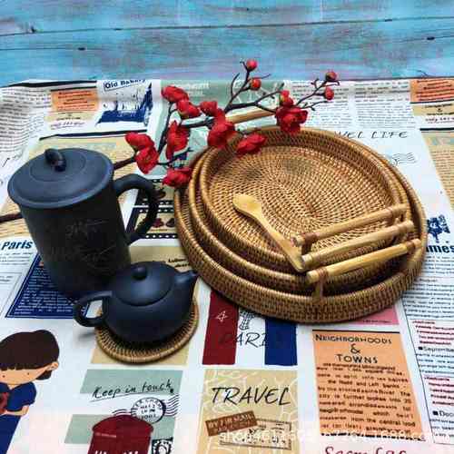 越南藤编手工编织篮零食篮客厅桌面篮手提双耳收纳野餐物面包筐置