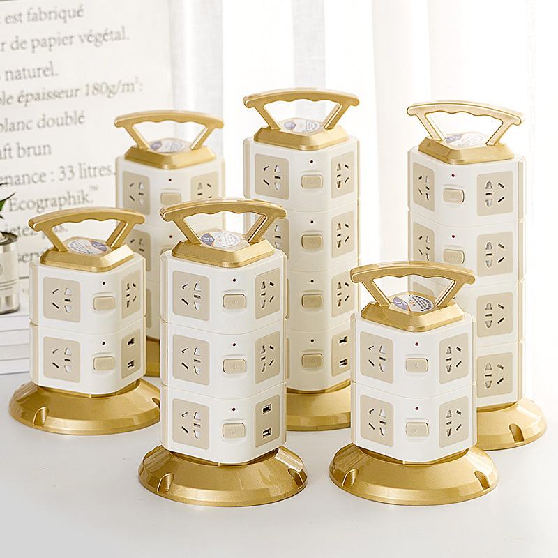 多孔插线板立式塔型线排收缩多用插板插座面板多功能接线板usb插