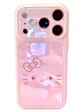 少女心粉格纹猫咪适用苹果17Pro手机壳十七六液态双贴壳iPhone16Promax平果15新款14大视窗13可爱情侣12套11