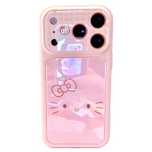 少女心粉格纹猫咪适用苹果18Pro手机壳双贴壳iPhone16Promax情侣15新款14大视窗13/12华为荣耀OPPO小米vivo