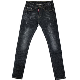 潮男夏新韩版修身黑黄贴标弹力小脚牛仔裤社会小伙网红快手青少年