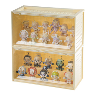 奶油色带灯盲盒收纳盒感应阶梯手办展示陈列架积木模型摆件置物柜