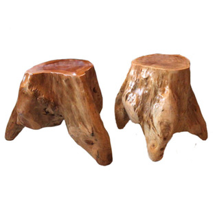 杉木树根雕凳子原木墩子花架底座树桩木桩大板茶几配凳三脚凳底座