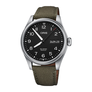 oris豪利时诺曼底飞行员腕表 瑞士752机械芯男士手表黑盘绿织44mm