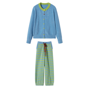 【章若楠同款】AR拼色半边绒家居服套装可外穿开衫睡衣女保暖长袖