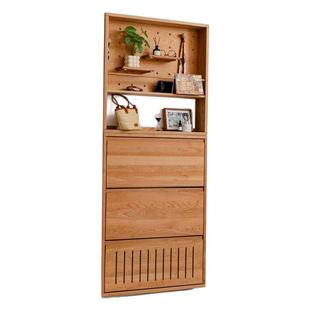 鞋柜家用门口壁挂鞋架收纳盒实木大容量多层隔板收纳柜一体靠墙