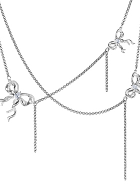 1P Jewelry 蝴蝶结锆石镶嵌蛇链流苏多层链条项链