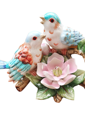 陶瓷田园客厅情侣花鸟摆件雕塑