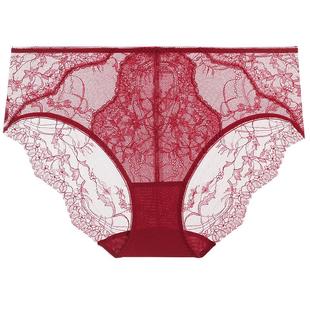 3条179元|爱慕内裤女本命年红色棉质底裆蕾丝中腰三角内裤马年