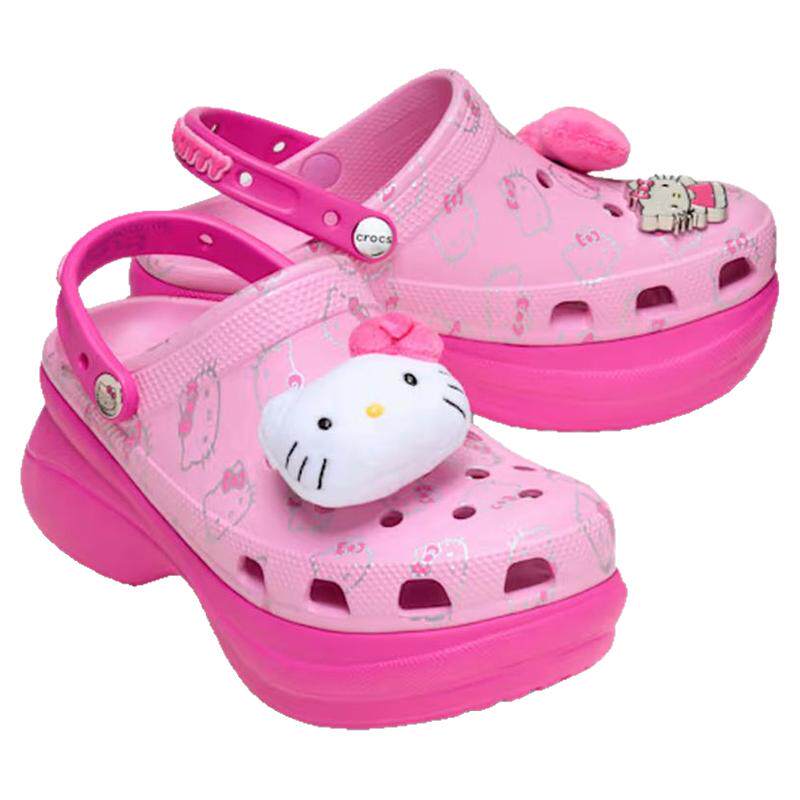Crocs卡骆驰女士厚底洞洞鞋Hello Kitty凯蒂猫沙滩鞋增高包头拖鞋