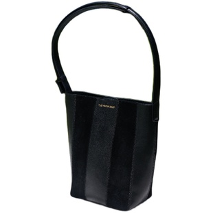 刘烨同款/TheYellowShop牛皮拼麂皮条纹学院通勤单肩水桶托特包