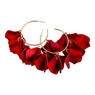 红色玫瑰花瓣夸张圆圈耳环女2025新款爆款耳钉轻奢高级感耳饰配饰