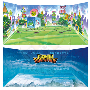 数码宝贝大冒险gk模型场景布景手办盒贴纸展示柜背景摄影背景定制