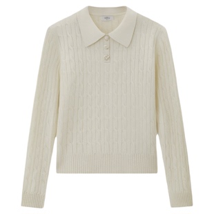 印象草原秋冬新款纯山羊绒翻领女套衫针织衫女长袖上衣简约百搭