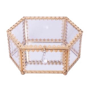 欧式复古公主防尘玻璃金色花边首饰盒珠宝饰物收纳盒展示盒