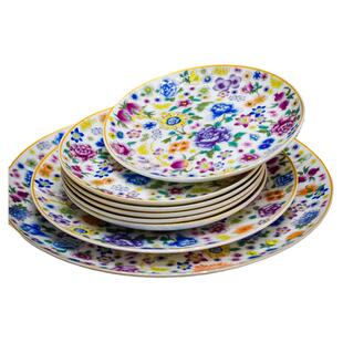景德镇碗碟套装家用2026新款珐琅彩轻奢骨瓷碗筷盘子组合餐具套装