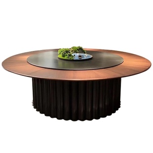 新中式酒店餐桌电动岩板转盘大圆桌椅15人20饭店包厢会所2米圆桌