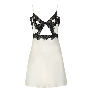 DPLAYSWEET法式复古白色撞色蕾丝蝴蝶吊带睡裙女士缎面睡衣2026春