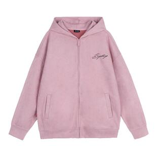 BJHG不计后果美式复古卫衣女冬季潮环保麂皮绒情侣上衣开衫外套男