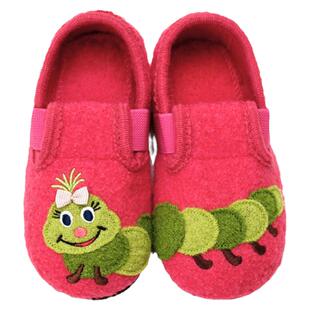 小茸3-8岁毛毛虫童鞋红色女孩儿童幼儿园室内鞋羊毛软底防滑地板