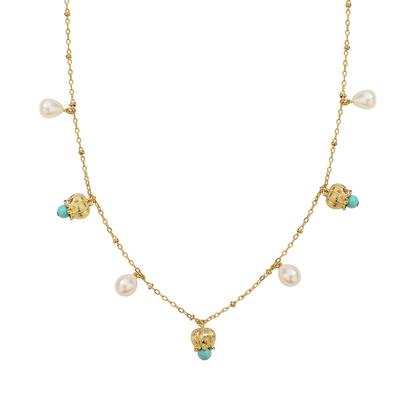 Loops绿松石淡水珍珠铃兰花长链