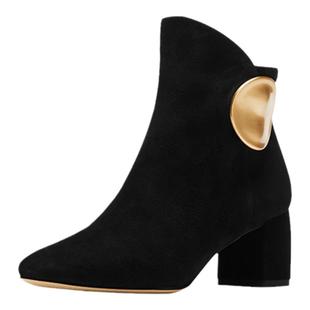 小露娜S by STELLA 秋冬粗跟短靴水波纹扣式百搭马丁靴女SS17314