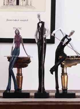 欧式复古打台球人物摆件家居书房玄关酒柜咖啡厅台球会所装饰摆设