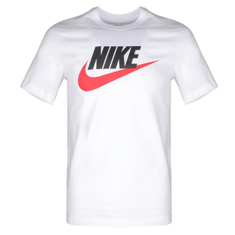 NIKE耐克中高考短袖男女装夏新款情侣装休闲运动透气白色红勾T恤