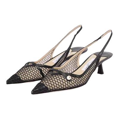 Jimmy Choo女士渔网网眼珠饰尖头中跟露跟凉鞋AMITA 45 NHD