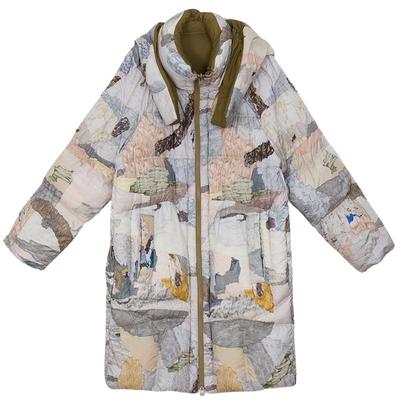 谜底两面穿羽绒服女冬复古连帽迪木尔风宽松中长鸭绒服244MY1527