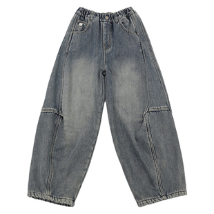 男童加绒裤子2025冬装新款中大童直筒裤帅气一体棉裤儿童牛仔裤厚