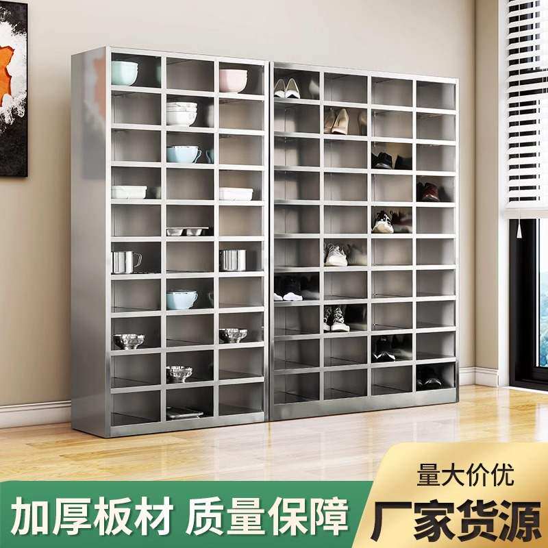 全304不锈钢食堂碗柜员工餐厅多格带锁餐具柜学校饭盒无门餐盘柜